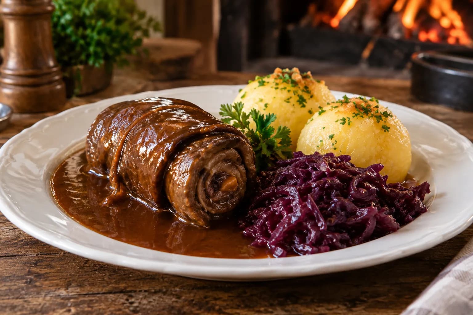 Symbolfoto eines Sonntagsbratens mit Kartoffeln und Gemüse