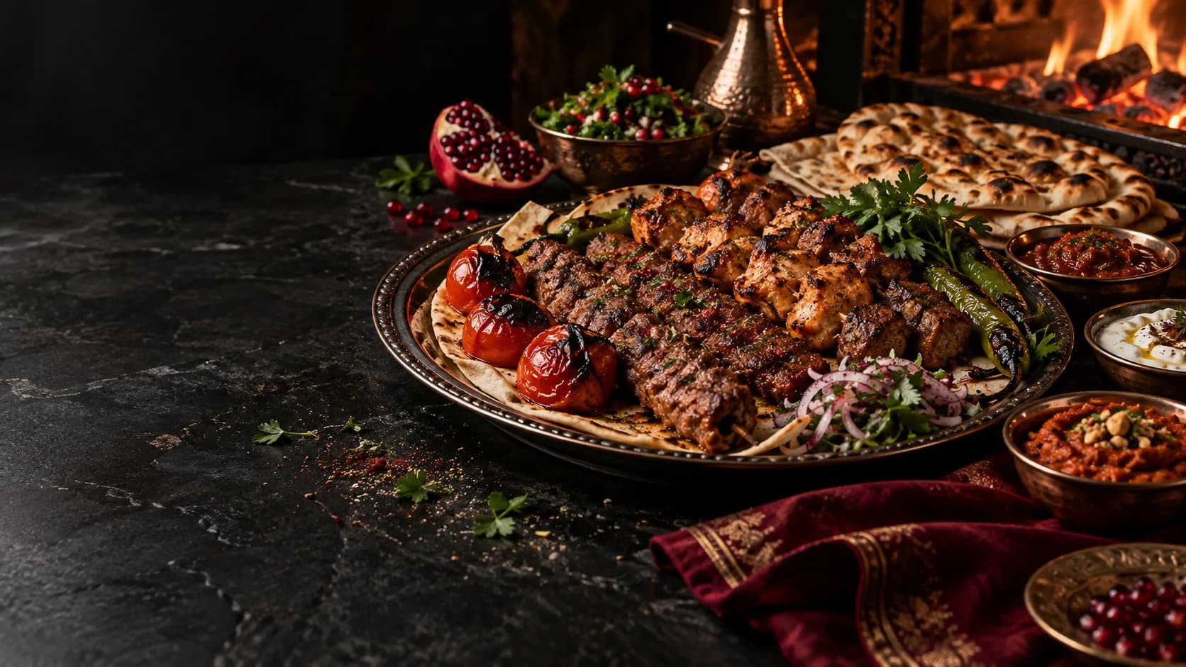 Türkische Grillspezialitäten am offenen Feuer im Nirvana Restaurant