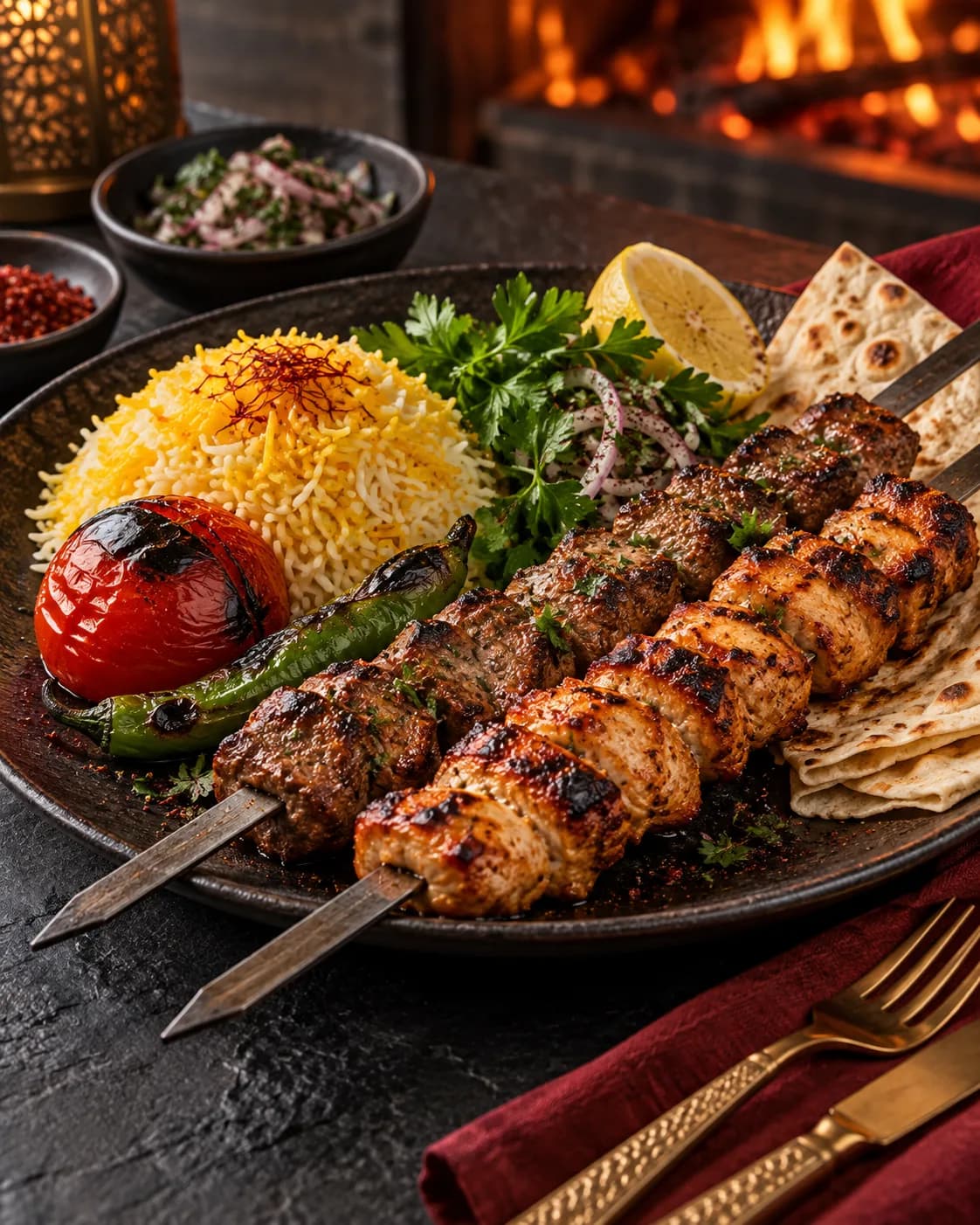 Kebab und Hähnchenspieße frisch vom Holzkohlegrill